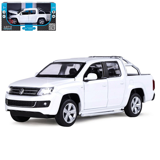 ТМ "Автопанорама" Машинка металлическая 1:30 Volkswagen Amarok, белый, свет, звук, откр. двери, капот и дверка багажника, инерция, в/к 20*10*11 см в Джамбо Тойз