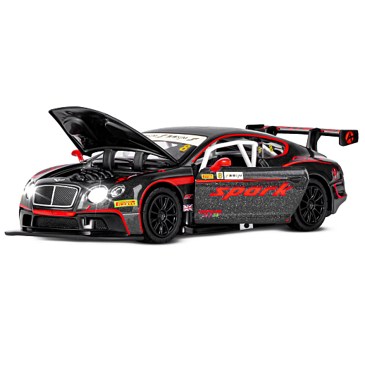 ТМ "Автопанорама" Машинка металлическая 1:32 Bentley Continental GT3, черный, свет, звук, откр. двери и капот, инерция, в/к 17,5*13,5*9 см в Джамбо Тойз #6