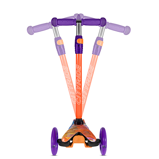Самокат трехколесный CITY-RIDE (пакет). Руль телеск.: алюминий с резин.рукояткой. Дека: PP+нейлон гидрографика, размеры 51*11 см. Колеса: 120/76 PU со светом. Подшипник: Аbec-5. Максимальная нагрузка: 35кг. Возраст: от 3 лет. в Джамбо Тойз #7
