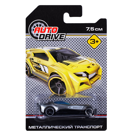 AUTODRIVE Машинка металлическая, свободный ход колес, размер машинки 3,2*7,5*2 см, блистер 10,7*16,5*3 см в Джамбо Тойз #22