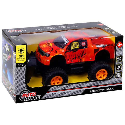 Р/У AUTODRIVE Монстр-трак с 3D подсветкой корпуса,М1:16,4 канала,с аккум,цв.оранж., в/к 31,5*16,5*17см в Джамбо Тойз #2