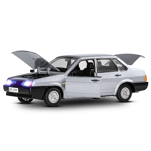 Машинка металлическая Автопанорама, коллекционная модель ВАЗ 21099, масштаб 1:22, свет, звук, открываются двери, капот и багажник, серебряный, в/к 24,5*12,5*10,5 см в Джамбо Тойз #8