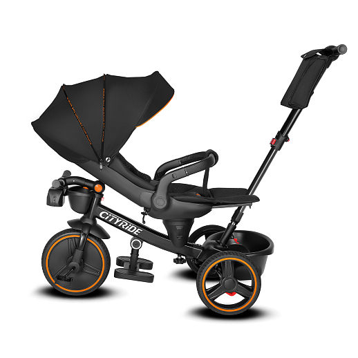 Трехколесные велосипед CITYRIDE, металл,  колеса PVC 12"/10", попрот. наколон. Сиденье с крышей,  род ручка, наклон руль, функц. фара, тормоз, корзинка в Джамбо Тойз #5