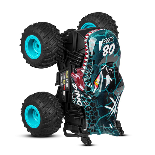 Р/у монстр-трак Динозавр, перевертыш, 1:20, 2.4GHz, 3D подсветка корпуса, музыка, демо-режим, цвет синий, с аккум.,  в/к 21,5*19*23 см в Джамбо Тойз #6