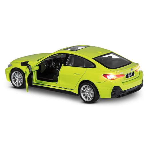 Машинка металлическая 1:34 BMW I4 M50 с зарядной станцией, желтый, свет, звук, откр. двери и капот, инерция, в/к 20,6*9,*9 см в Джамбо Тойз #5