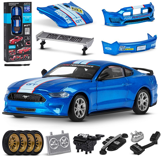 ТМ "Автопанорама" Машинка металлическая 1:43 Ford Mustang GT, синий, тюнинг, откр. двери, свободный ход колес, в/к 23,5*10*4 см в Джамбо Тойз