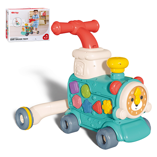 Ходунки "Паровозик", Игровой центр 3в1, свет, пар, бирюзовый, в/к  42х17,5х36 см в Джамбо Тойз