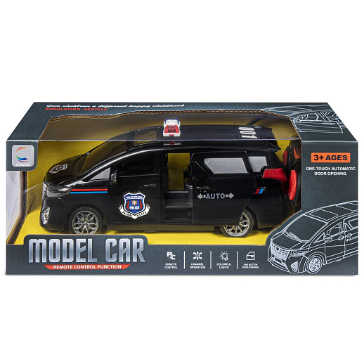 Р/у микроавтобус, двери-купе открываются с пульта, свет фар, передние двери/дверь багажника откр. вручную, цвет черный, Полиция, в/к 28*12*11см в Джамбо Тойз #4