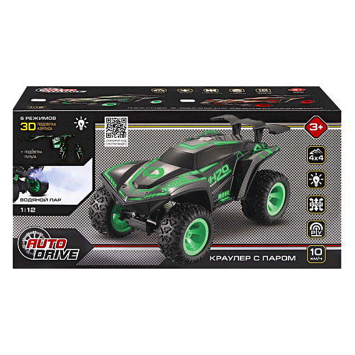 AUTODRIVE Р/У краулер с функцией пара,1:12,3D подсветка корпуса и пульта,4WD,цвет зеленый,в/к 38,5×21,5×18,5см в Джамбо Тойз #8