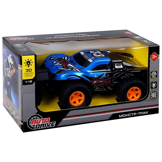 Р/У AUTODRIVE Монстр-трак с 3D подсветкой корпуса,М1:16,4 канала,с аккум,цв.синий, в/к 31,5*16,5*17см в Джамбо Тойз #2