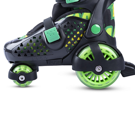 Набор CITYRIDE роликовые коньки-квады, шлем, защита, пластиковый мысок, колёса PU 80 и 40 мм, подшипники ABEC 5 углеродистая сталь, шлем белый пенополистирол, защита текстиль с пластиковыми накладками, 5 конусов в комплекте, вес до 40 кг, чёрный-зелёный, в н-сумке в Джамбо Тойз #6