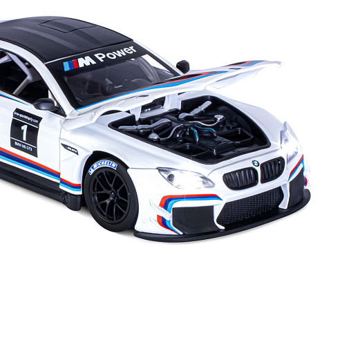 ТМ "Автопанорама" Машинка металлическая, 1:24, BMW M6 GT3, белый,  откр. двери и капот, свет, звук, свободный ход колес, в/к 24,5 х 12,5 х 10,5 см в Джамбо Тойз #19