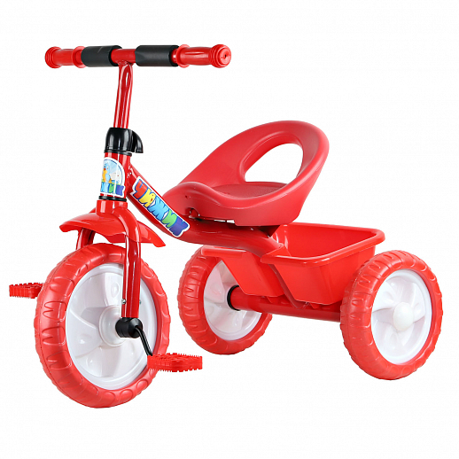 Детский трехколесный велосипед "Чижик" на пластиковых колесах 10/8. Корзинка сзади. Цвет красный в Джамбо Тойз