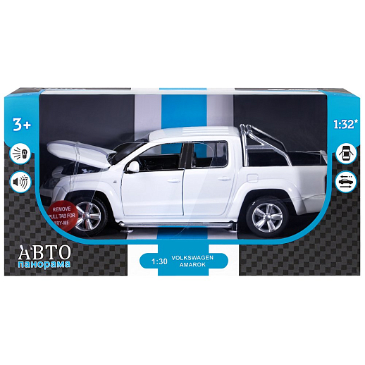 ТМ "Автопанорама" Машинка металлическая 1:30 Volkswagen Amarok, белый, свет, звук, откр. двери, капот и дверка багажника, инерция, в/к 20*10*11 см в Джамбо Тойз #16