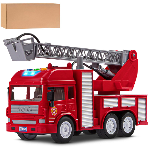 Фрикционная машина "Пожарная" на бат.,со светом и звуком, стреляет водой, красный, в/к 35,5х12,5х19,5 см в Джамбо Тойз