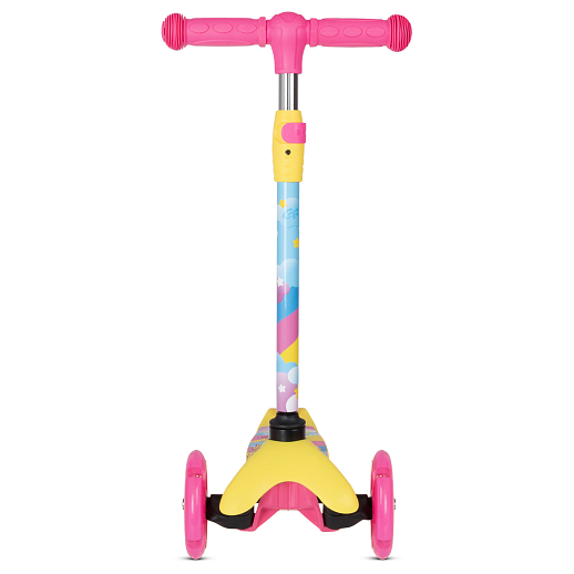 Трехколесный самокат "CITYRIDE" в/п, телескопический руль металл, колеса PU 120/76 со светодиодами, Abec-5, размер 53х23х70 см, до 35 кг, от 3 лет. Желтый с принтом. в Джамбо Тойз #2