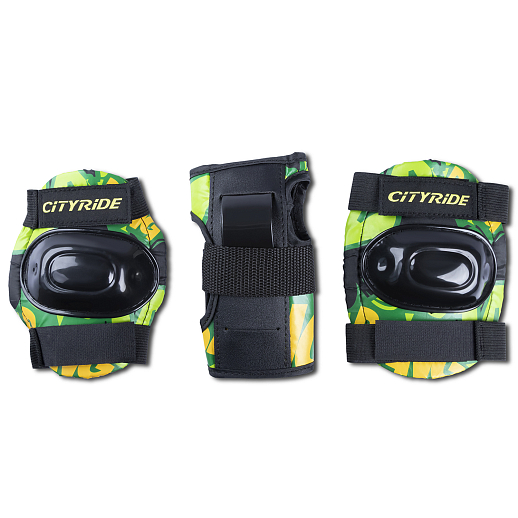 Набор CITYRIDE роликовые коньки-квады, шлем, защита, пластиковый мысок, колёса PU 80 и 40 мм, подшипники ABEC 5 углеродистая сталь, шлем белый пенополистирол, защита текстиль с пластиковыми накладками, 5 конусов в комплекте, вес до 40 кг, чёрный-зелёный, в н-сумке в Джамбо Тойз #9