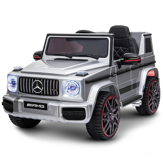 Электромобиль Mercedes Benz AMG на аккум.,12V/4.5AH*1, 380*2, Р/У 2.4GHz, свет, звук, сиденье эко-кожа, колеса EVA,откр.двери,индик.зарядки, MP3, плавн.старт, в/к 105*55*33см. Цвет - серебро. в Джамбо Тойз