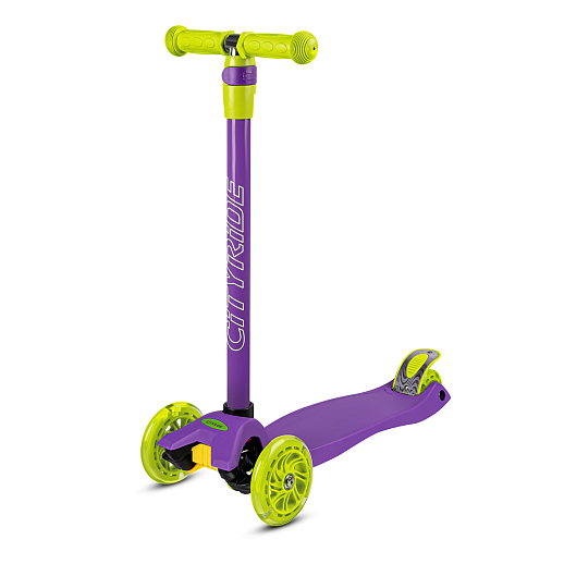 Самокат трехколесный CityRide, пакет, Дека: PP+нейлон, колеса PU 120/76 свет, руль  металл телеск., цвет фиолетовый в Джамбо Тойз