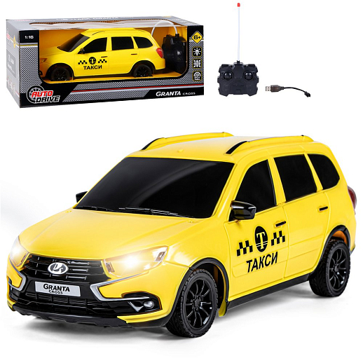AUTODRIVE Р/У Машина Lada Granta такси, М1:16, 40MHz, свет фар, движение вперед/назад/повороты, в компл. аккум., USB кабель, цвет желтый,в/к 34*15*13,5см в Джамбо Тойз