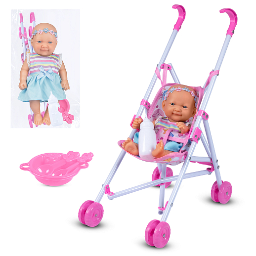 Пупс 25 см, русский язык, Шаинский, с коляской и аксессуарами: голубой, в/п в Джамбо Тойз