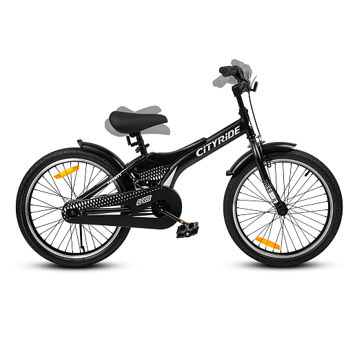 Детский велосипед "Cityride REVO", модель CR-B2-05, рама сталь, кожух цепи 100%, обода алюм. 20", втулки сталь, покрышки 2,125, подножка, руль сталь. вынос сталь, задние ножные тормоза, передний клещевой, крылья пластик, отражатели пер/зад и на спицах, цвет чёрный в Джамбо Тойз #6