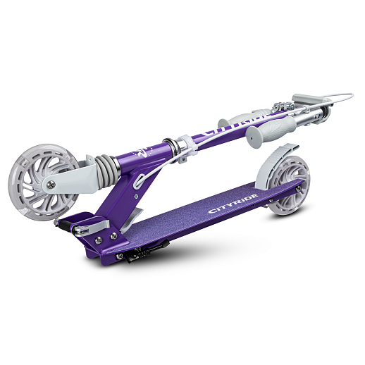 Двухколесный самокат CITY-RIDE 120, ал. 100%. Аморт. передний. Колеса PU 120/120 мм. Подшипники: Abec-9. Грипсы: резина. Хомуты анод, замок на руле. Ручной задний тормоз, фиолетовый в Джамбо Тойз #4