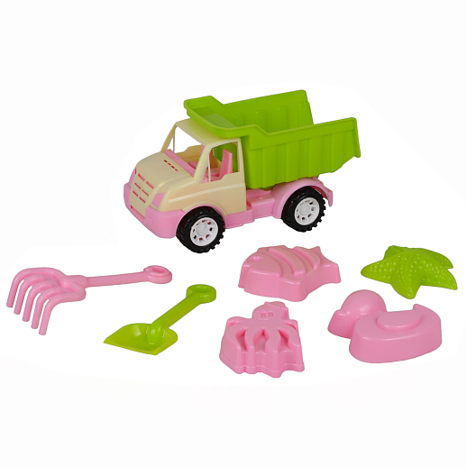 ТМ "Компания Друзей" Грузовик с песочн. набором  (в комп. лопатка и грабли 16 см, 4 формочки) 24 х 11 х 15 см в Джамбо Тойз