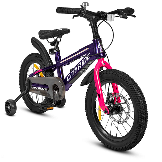 Двухколесный велосипед CITYRIDE, модель CR-B2-10, колеса 16 дюймов, рама сталь, дисковые механические тормоза, свет в раме, балансирные колеса, BT, цвет фиолетовый в Джамбо Тойз #4