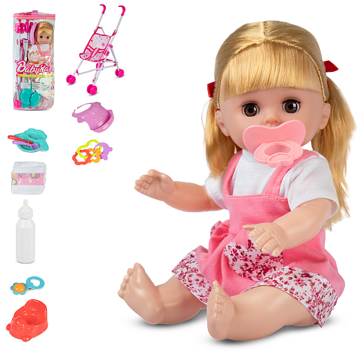 ТМ "Amore Bello" Пупс 14 см, русский язык, Шаинский, пьет и писает: набор с коляской, розовый, в/п в Джамбо Тойз