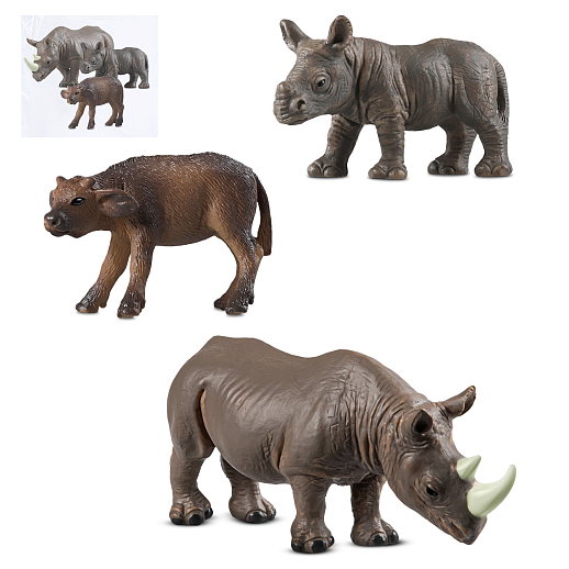 ТМ "КОМПАНИЯ ДРУЗЕЙ", серия "Животные планеты Земля", набор животных "Носороги и телёнок", 3 шт, в/п в Джамбо Тойз