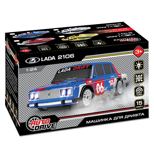 AUTODRIVE Р/У Машина для дрифта LADA 2106,М1:24,2.4GHz,4WD,свет фар,4 доп.колеса,конусы,с аккум.,цв. белый/серебро/черн.,в/к 20,5*13*13см в Джамбо Тойз #14