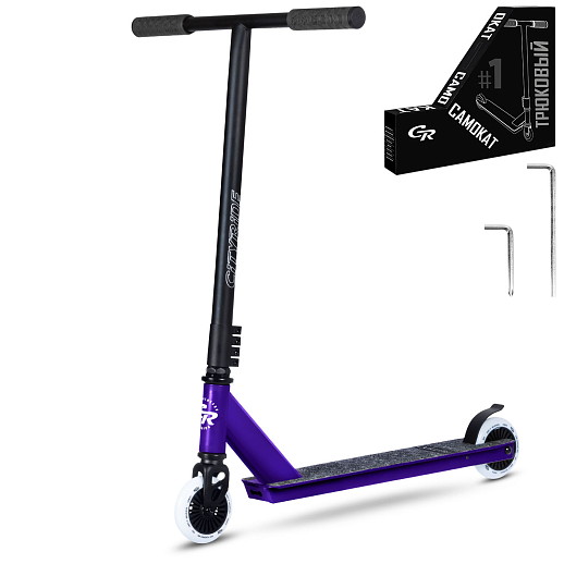 Трюковый самокат CITYRIDE TEMPO, T-bar сталь 50*50см, дека алюм.49*9,5см, колеса PU 86A 100мм, пластик диск, вилка резьб., хомут 4б., цвет Фиолетовый  в Джамбо Тойз