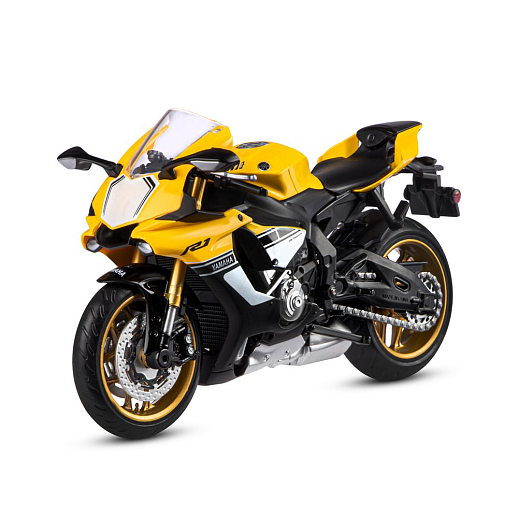 ТМ "Автопанорама" Мотоцикл металл. 1:12 YAMAHA YZF-R1, желтый, свободный ход колес, в/к 7,1*11,7*20,6 см в Джамбо Тойз #2
