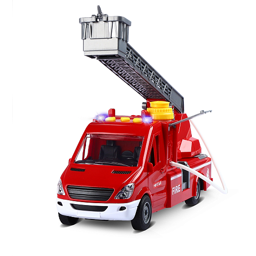 Фрикционная Пожарная машина с лестницей, стреляет водой,звук,свет,на бат.,в/к 33,5*13*18см в Джамбо Тойз #4