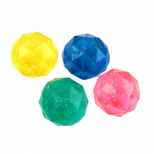 Мяч-прыгун 4,5 см, 4 цвета в асссорт.: синий, красн., розовый, желтый, с блестками, форма многогранника, 50 шт в пакете  в Джамбо Тойз #2
