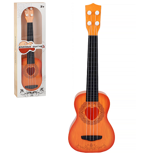 Детская четырехструнная гитара, пластик, цвет оранжевый, в/к 14,2х5,7х45,2 см в Джамбо Тойз