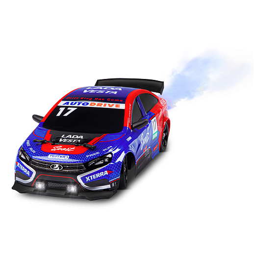 AUTODRIVE Р/У Машина для дрифта LADA Vesta с паром,1:16,2.4GHz,4WD,запасн.колеса 4шт.,свет,с аккум,в/к 31*15*15см в Джамбо Тойз #2
