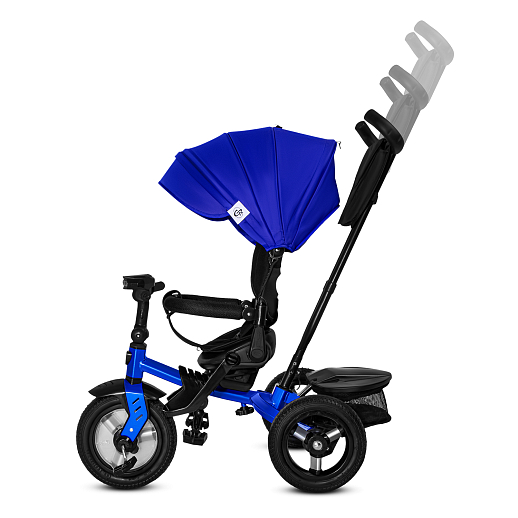 Детский 3хкол. велосипед "CITYRIDE". Пятиугольная рама, сиденье 360, складная крыша D600, подножки, резиновые колеса 12/10, багажник, сумочка, фара, синий в Джамбо Тойз #15