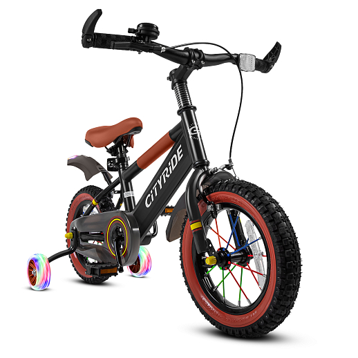Велосипед двухколёсный CITYRIDE, модель CR-B2-07F52, колеса 12", рама сталь, колеса сталь, балансирные колеса со светом, маячок в заднем крыле, цвет чёрный в Джамбо Тойз