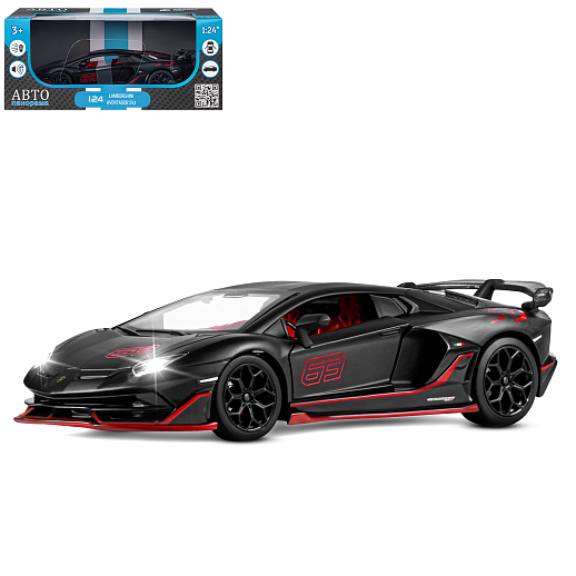 ТМ "Автопанорама" Машинка металлическая, 1:24,  Lamborghini SVJ, черный, открываются двери и багажник, свободный ход колес, световые и звуковые эффекты, в/к 24,5х12,5х10,5 см в Джамбо Тойз