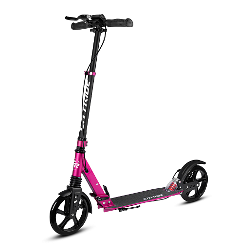 2хкол. самокат CITYRIDE 200MM disk, ал. 100%. Аморт. передний/задний. Колеса PU 200/200 мм. Подшипники: Abec-9. Грипсы: резина. Хомуты анод., замок на руле. Ручной дисковый задний тормоз. Розовый в Джамбо Тойз #2
