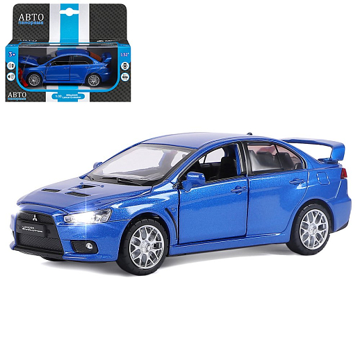 ТМ "Автопанорама" Машинка металлическая 1:32 Mitsubishi Lancer Evolution, синий, откр. двери, капот и багажник, свет, звук, инерция, в/к 17,5*12,5*6,5 см в Джамбо Тойз