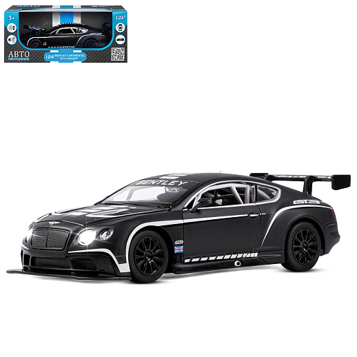 ТМ "Автопанорама" Машинка металл 1:24 Bentley Continental GT3 Concept, черный + белый, свободный ход колес, откр. двери, капот, свет, звук, в/к 24,5*12,5*10,5 см  в Джамбо Тойз