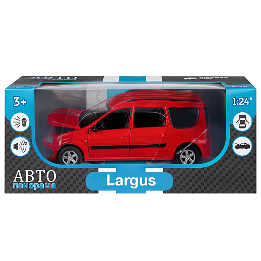 Машинка металлическая Автопанорама, инерционная, коллекционная модель LADA LARGUS, масштаб 1:24, свет, звук, открываются 4 двери, капот, багажник, красный, в/к 24,5*12,5*10,5 см в Джамбо Тойз #17