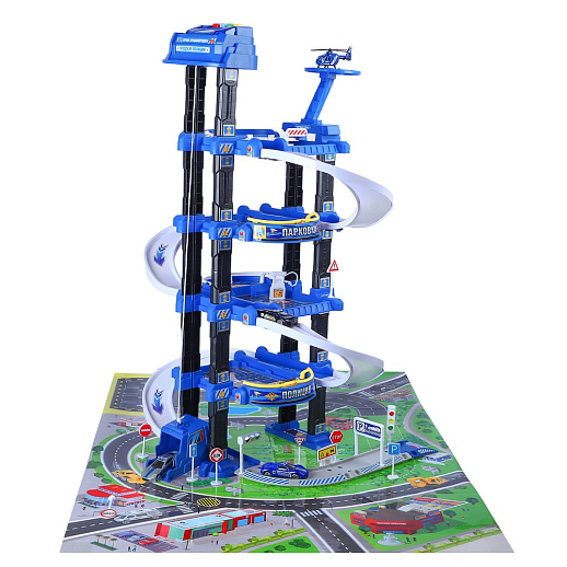 AUTODRIVE Парковка "Полиция" с автоматическим лифтом, светом,звуками,озвуч.на рус.языке. В компл: металлический транспорт 4шт., игровой коврик 78*58 см в Джамбо Тойз #4