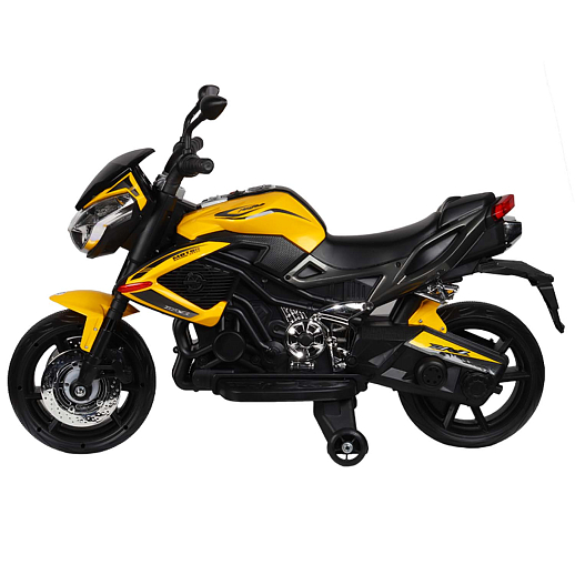 Мотоцикл двухколесный на аккум.2*6V4Ah. USB, MP3, колеса пластик, 2 двигателя*390W, свет LED.  Размер мотоцикла 116*57*77см вес мотоцикла 14кг. Цвет желтый в Джамбо Тойз #3
