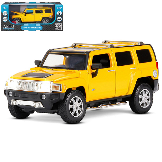ТМ "Автопанорама" Машинка металлическая, 1:24, Hummer H3, желтый, откр. передние и задняя дверь, капот, свет, свободный ход колес, звук, в/к 24,5х12,5х10,5 см в Джамбо Тойз