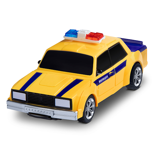 AUTODRIVE_LADA 2105_Милиция,машинка-робот фрикционная,13,5см,одной кнопкой трансформируется в робота,цвет желт.,в/к 13,5*6,5*5,5 см в Джамбо Тойз #3
