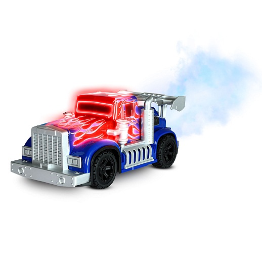 Р/У Грузовик-тягач с паром,подсветкой корпуса и пульта,аккум. в компл.,цвет синий с красн.,в/к 37,1*15*15см в Джамбо Тойз #5
